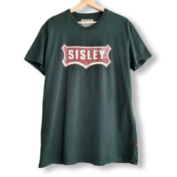 SISLEY \ Original Vintage Logo Cotton T-shirt Retro Style Green Men's M Flawed - Picture 1 of 10